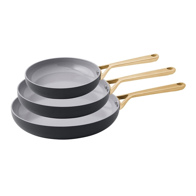 3-Piece Modern Ceramic Fry Pan Set, Assorted Colors