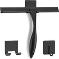 Stainless Steel Shower Squeegee for Shower Doors with 2 Adhesive Hooks, Bathroom Cleaner Tool Household Window Mirror Squeegee for Home Cleaning, Glass Door, Tile Wall, Car, 10 Inch Black