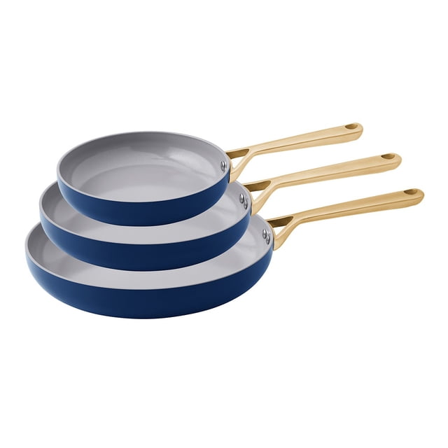 3-Piece Modern Ceramic Fry Pan Set, Assorted Colors