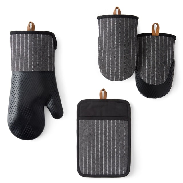 4 -Pack Yarn Dyed Silicone Oven Mitt, Pot Holder, Mini Mitt Set