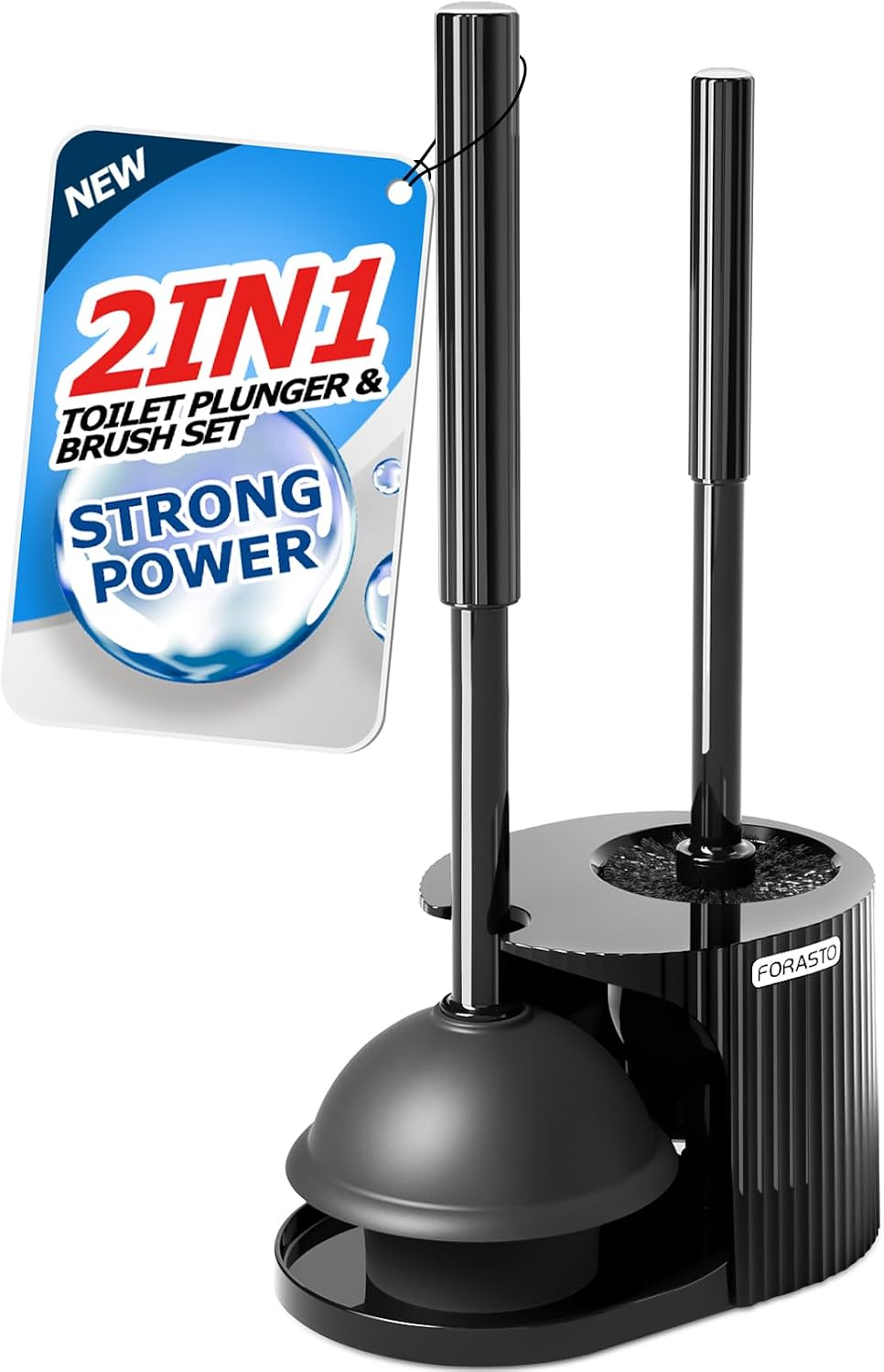 2in1 Toilet Brush and Plunger Set - Bathroom Bowl Holder Combo