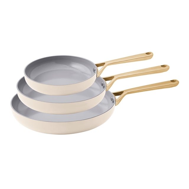 3-Piece Modern Ceramic Fry Pan Set, Assorted Colors
