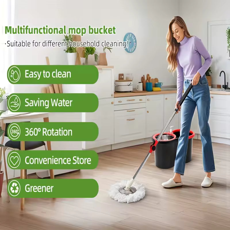 Heavy Duty Spin Mop & Bucket Set, 360° Rotating Floor Cleaner with 3 Mop Heads, Adjustable Handle, Hot Sale