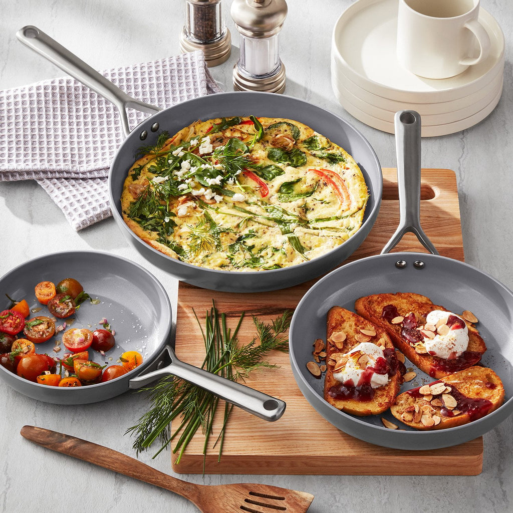 3-Piece Modern Ceramic Fry Pan Set, Assorted Colors