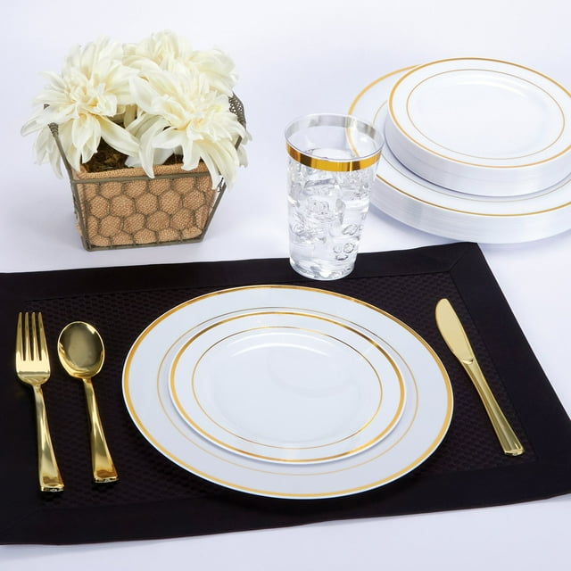 Tableluxe Gold Plastic Cutlery - table setting