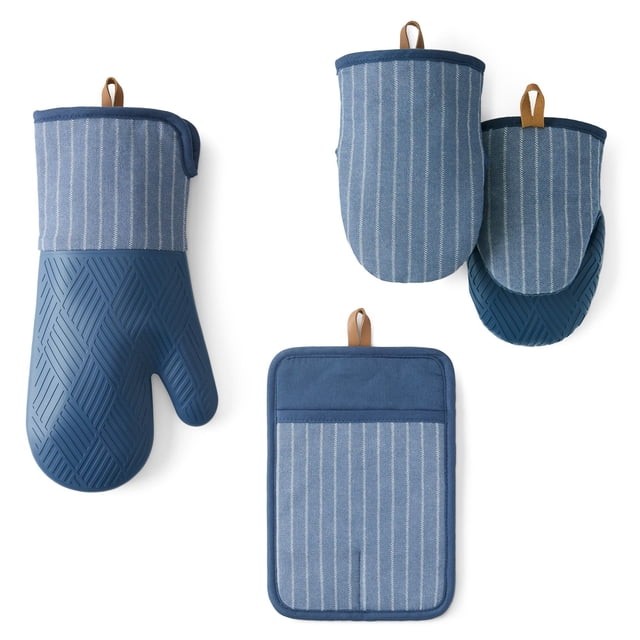 4 -Pack Yarn Dyed Silicone Oven Mitt, Pot Holder, Mini Mitt Set